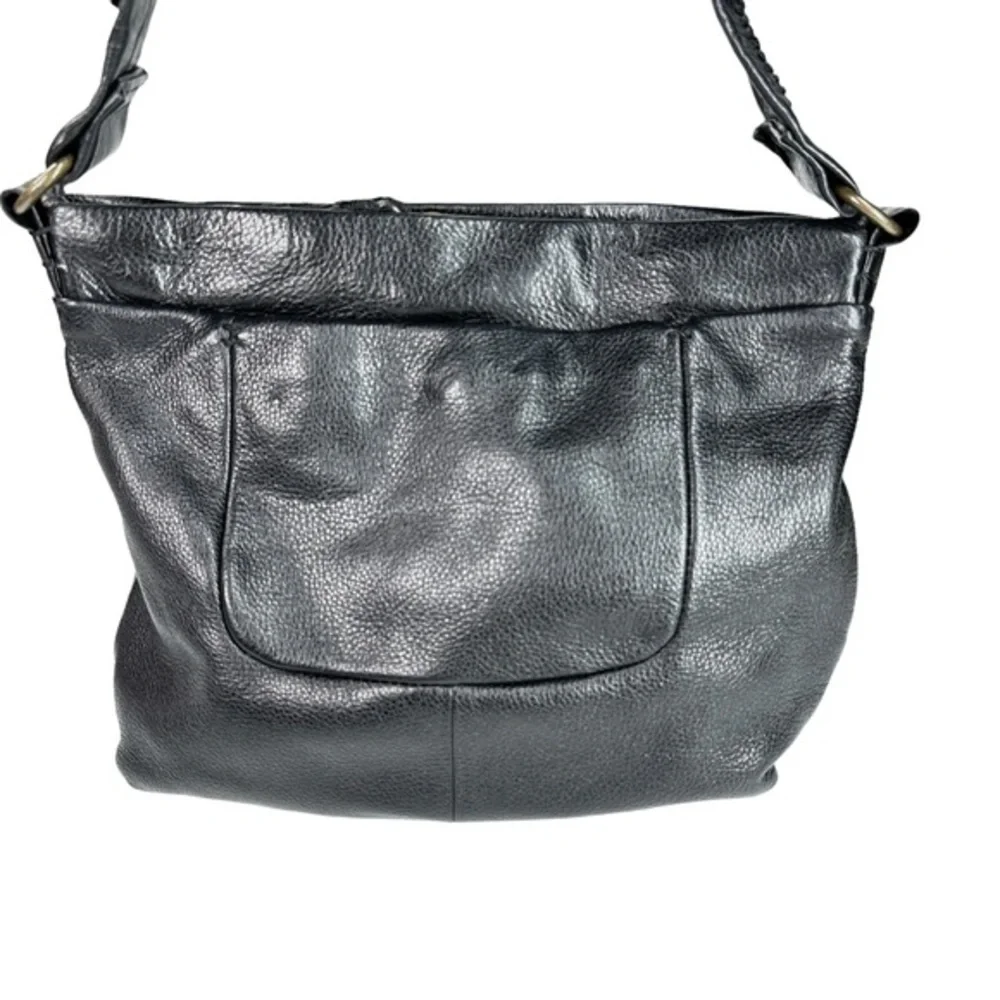 The SAK Black Leather Shoulder Crossbody Bag Purse Top Zip Entry Wide Strap MED - Picture 3 of 12